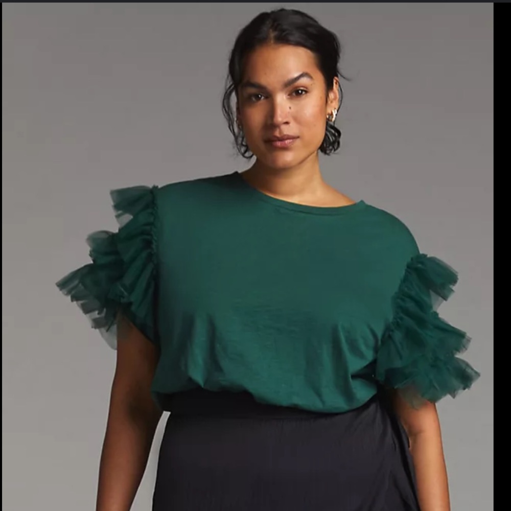 Anthropologie Lea & Viola Tulle-Sleeve Top